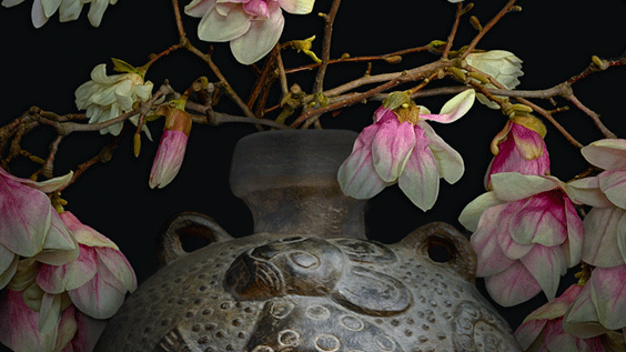 TM Glass Magnoilas & Ancient American Vessel